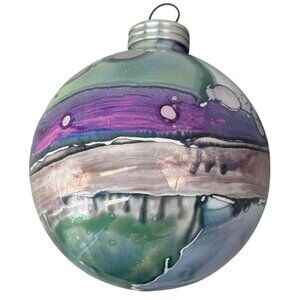 Handcrafted Glass bulb Holiday Ornament With Abstract Design multi color READ